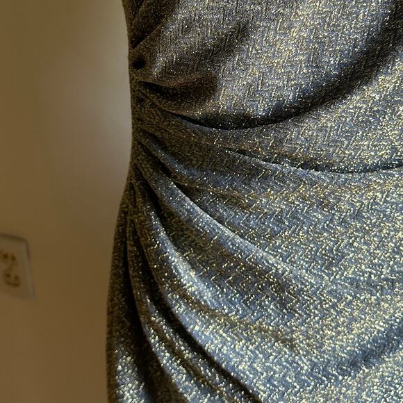DAVID MEISTER | Blue and Gold Sparkly Cocktail dress - Asymmetric - Size 12 - Picture 3 of 6